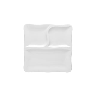 GOURMET-PIATTO PORCELLANA BIANCO QUADRO 3 SCOMPARTI CM.28